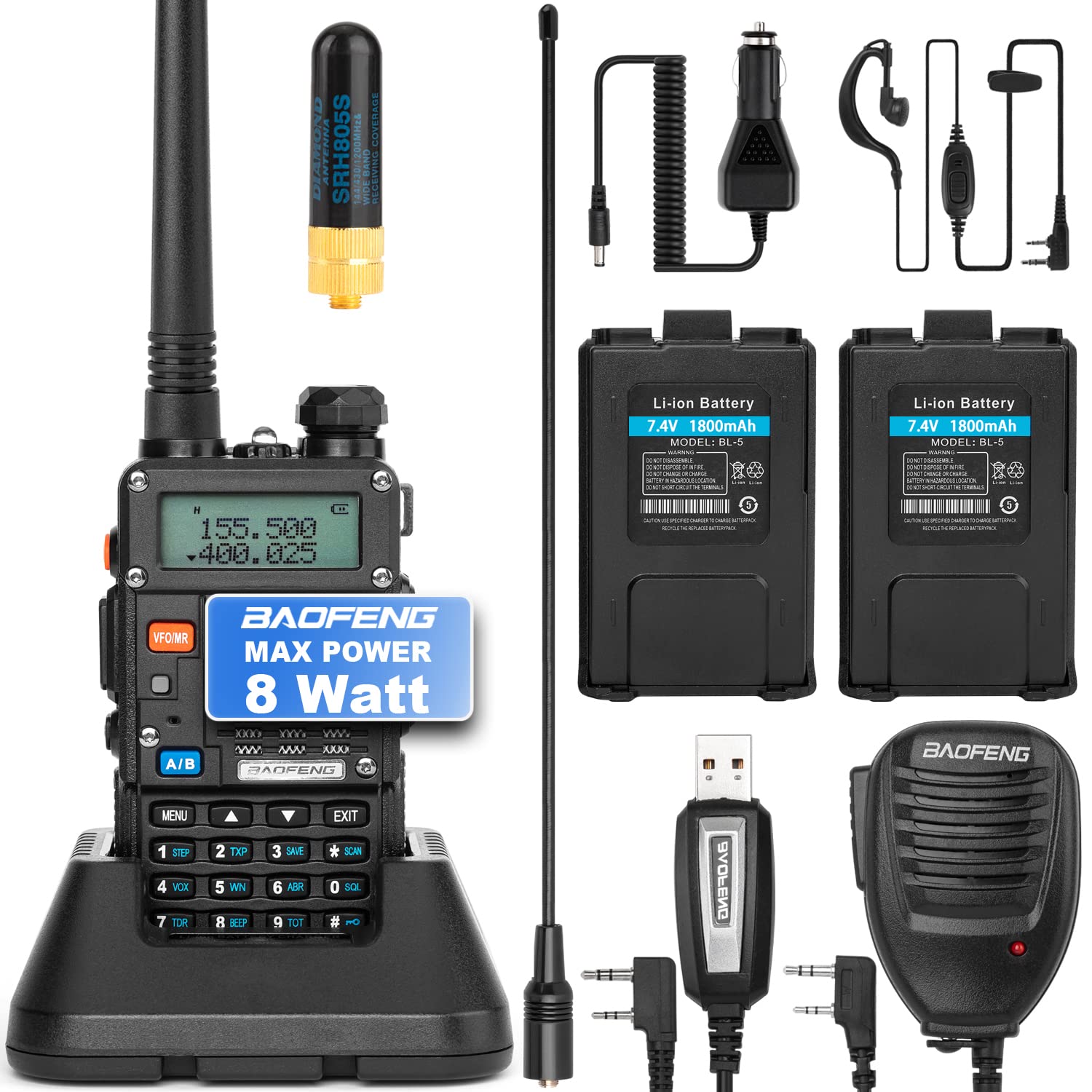 BaoFeng UV-5R 8-Watt (3rd Gen) Handheld Ham Radio