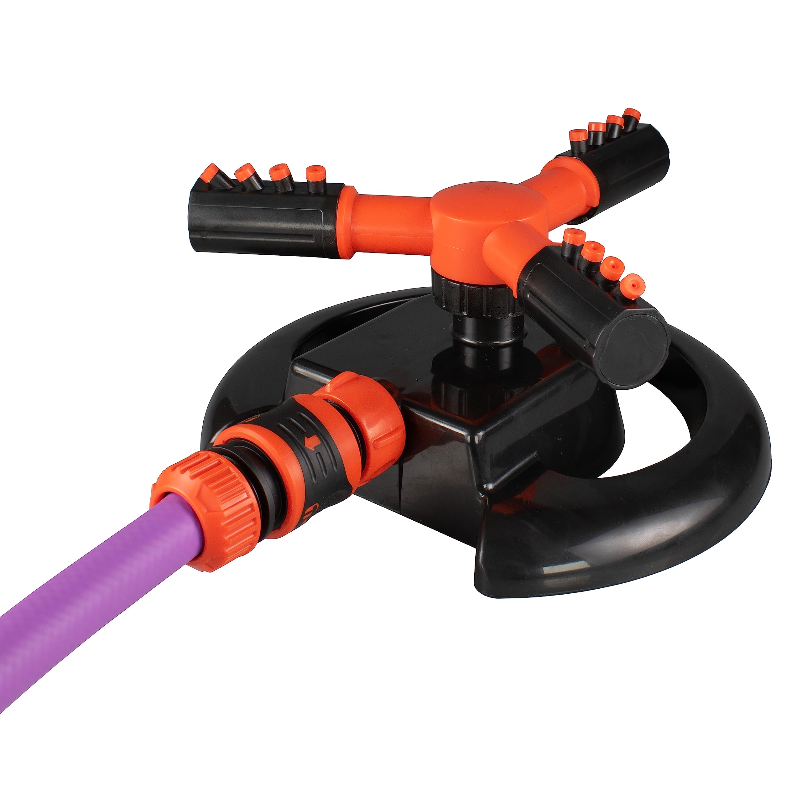 Outdoor garden automatic watering/irrigation three arm multi-position adjustable rotating sprinkler 360 Degree for lawn/grass/shrubs.CLICK ON HOSE AND READY TO GO