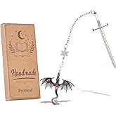 Pyotivol Vintage Fourth Wing Bookmark, Sword Bookmarks with Gray Dragon Chain Pendant-Fantasy, Cool Book Mark for Reading Women, Men, Book Lovers, Girls, Teens and Students