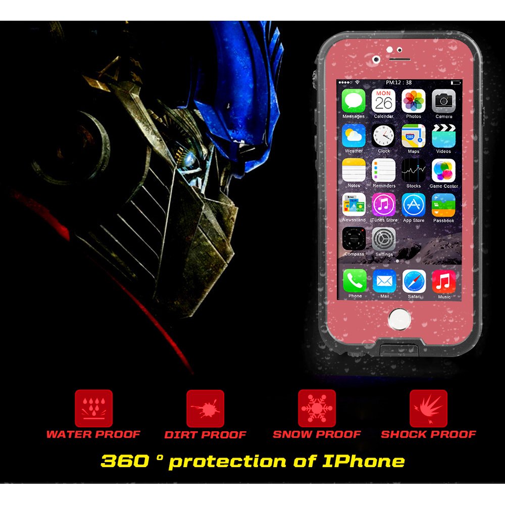 TRITINA Waterproof Case for iPhone 6 6s 4.7inch with Touch ID - ShockProof,Dirtproof,SnowProof protection,Certified IP68 Full Body Cover (Black with Pink)