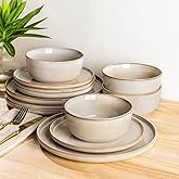 AmorArc Stoneware Dinnerware Sets,Round Reactive Glaze Ceramic Plates and Bowls Sets,Highly Scratch Resistant | Microwave & Dishwasher Safe,Cappuccino,Service for 8 Dishes Set