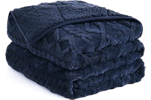 Topblan Weighted Blanket Twin Size 12 lbs, Soft Weighted Blanket with Doubled-Sized Shaggy Sherpa, Jacquard Knitted Warm Weighted Blankets Throw for Better Sleep, Navy Blue, 48 x 72 inches