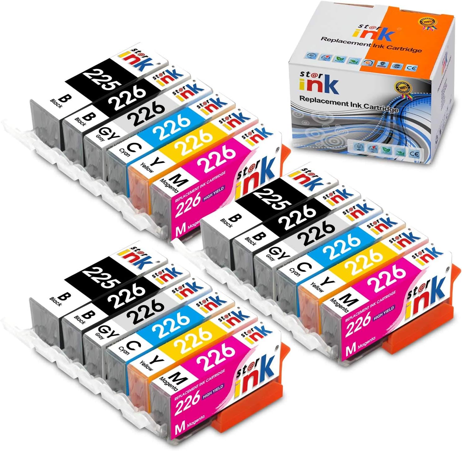 Starink Compatible Ink Cartridge Replacement for Canon PGI-225 CLI-226 PGI225 CLI226 for Pixma MG8120 MG6120 MG8220 MG6220 Printer (3 PGBK, 3 Black, 3 Gary, 3C/3M/3Y)