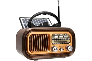 GORGETANT Portable Retro Radio with Bluetooth Speaker, Small Vintage AM FM Shortwave Radio,Retro Decor,Solar/Battery Operated/Rechargeable Transisto Radio,TWS,Support TF Card/USB Playing,Gifts for Man Women