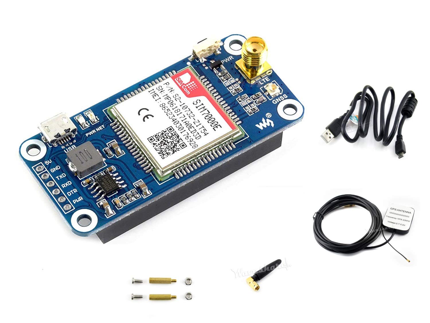 NB-IoT/eMTC/EDGE/GPRS/GNSS HAT for Raspberry Pi Zero/Zero W/Zero WH/2B/3B/3B+ Based on SIM7000E Support TCP, UDP, PPP, HTTP, FTP, MQTT, SMS, Mail,GNSS Positioning