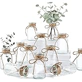 Glass Flower Vases for Centerpieces, 12Pcs Vintage Small Clear Bud Vase for Flowers Mini Crystal Decorative Bottle with Hemp Rope Bows for Housewarming Wedding Birthday Tabletop Decoration