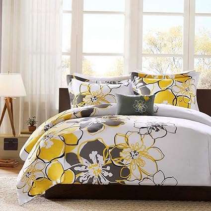 Amazon Com Kaputar Reversible Modern Yellow Grey Black Flower