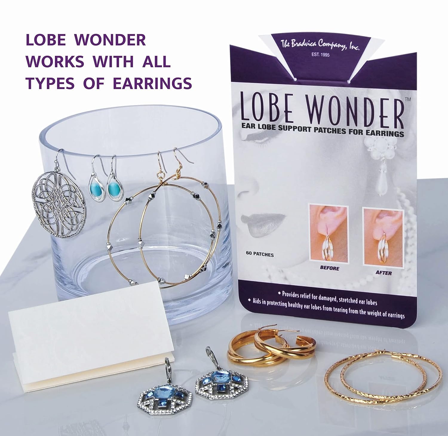 Lobe Wonder - The ORIGINAL Ear Lobe Support Patch for Pierced Ears - Eliminates the Look of Torn or Stretched Piercings - Protects Healthy Ear Lobes from Tearing - 120 Patches - Clear & Latex-Free