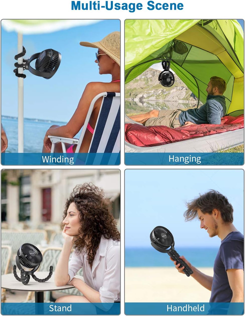OPOLAR Portable Baby Stroller Fan with Tripod Clip, 5000mAh Rechargeable Battery Operated, USB Mini Personal Fan for Workout Bike, Treadmill, Bed, Car Seat Golf Cart Travel Beach Camping Tent Beach: Home & Kitchen