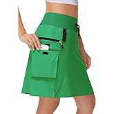 MIVEI 20" Women's Hiking Cargo Skorts Skirts with Zipper Pockets Knee Length Golf Tummy Control Quick Dry Long Skort Green