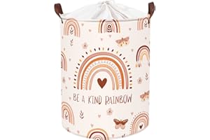 Clastyle 63L Boho Rainbow Laundry Basket for Girl Heart Butterfly Pink Kids Dirty Clothes Nursery Hamper Large Clothes Toys Storage Basket with Lid, 15.7x19.7 in