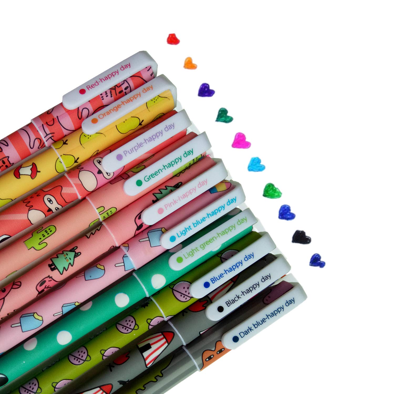 EUGU Pack of 10 Gel Pens with Lovely Animal Design,Cute Korean Stationery for Girls,0.5mm Fine Point Pen,10 Color Ink