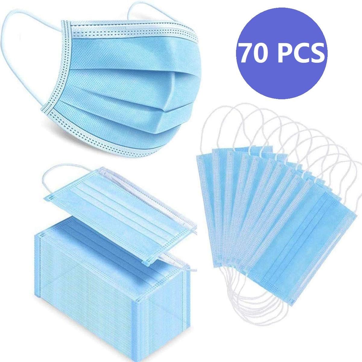SixT 3-Ply Disposable Face M-A-S-K-S, Safety Medical M-A-S-K-S, A-N-T-I-V-I-R-A-L Face Cover - Elastic Earloop - Personal Health Protection (70Pack/Box) 03