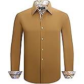 Alex Vando Men’s Cotton Stretch Dress Shirt Regular Fit Fashion Paisley Contrast Button Down Shirts