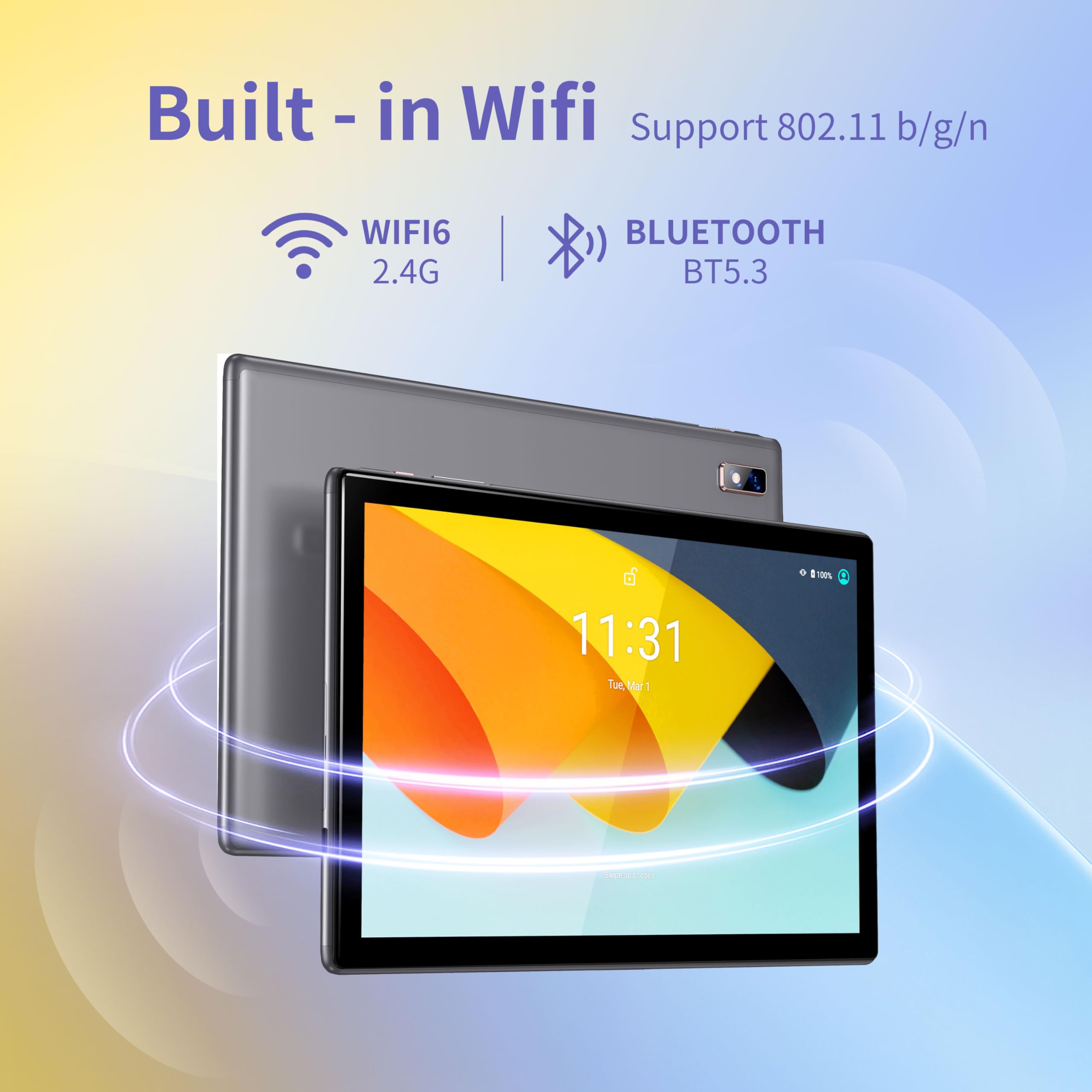 BYYBUO Tablet 10.1 inch Android 14 Tablets,6GB RAM+64GB ROM Quad-Core Processor 5000mAh Battery, 1280x800 IPS HD Touchscreen 5MP+8MP Camera, Bluetooth,WiFi (Grey)