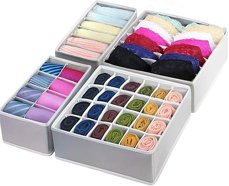 Amazon Finesunshine 下着収納 収納ボックス 折り畳み 4点セット ブラ収納 引き出し仕切り 不織布 下着 靴下 小物収納 Gray 衣類用引き出し仕切り オンライン通販