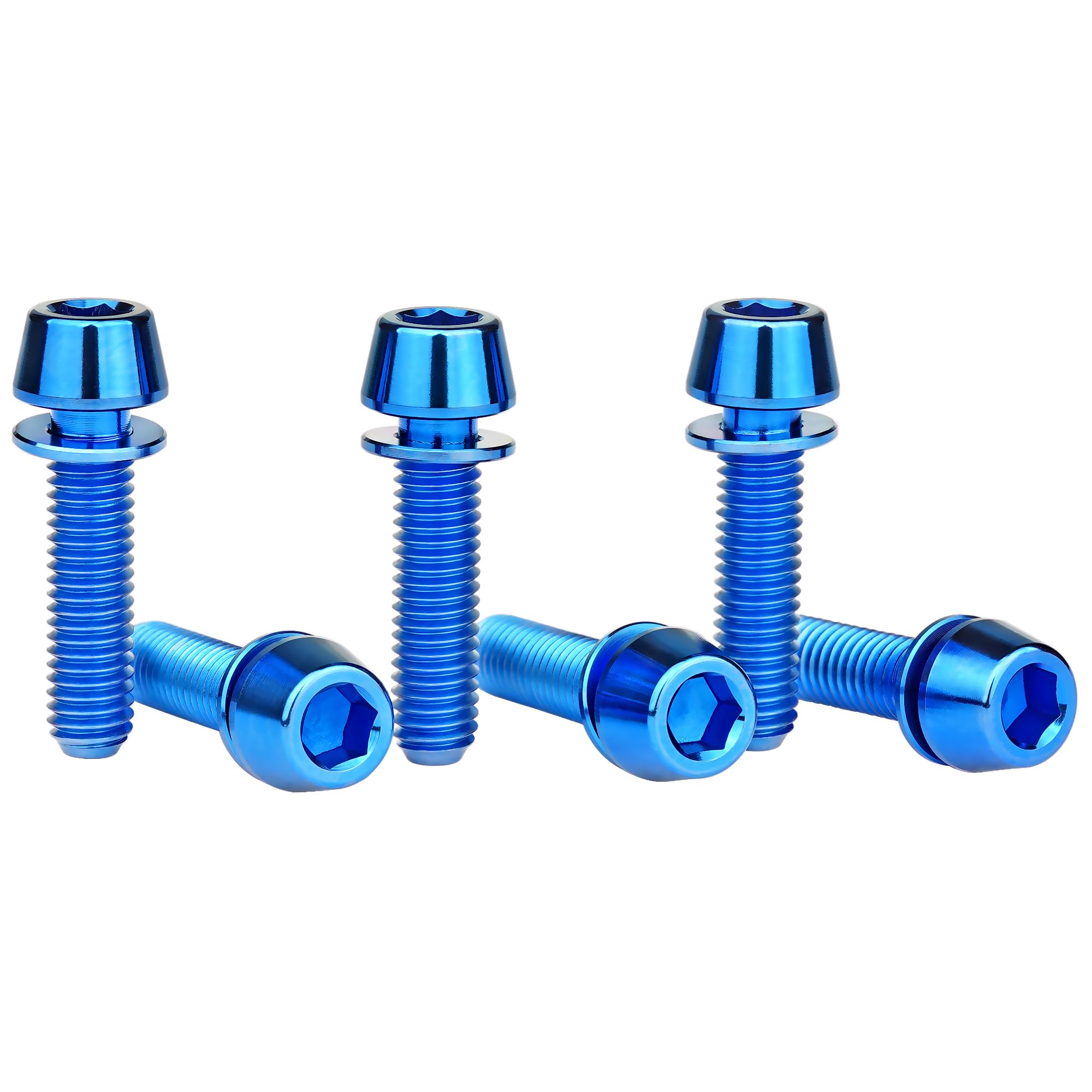 Wanyifa Titanium Ti Allen Hex M5x16 18mm Tapered Head Bolt with Washer Screw for Bicycle Stem Parts Pack of 6 (Blue, M5x18mm)