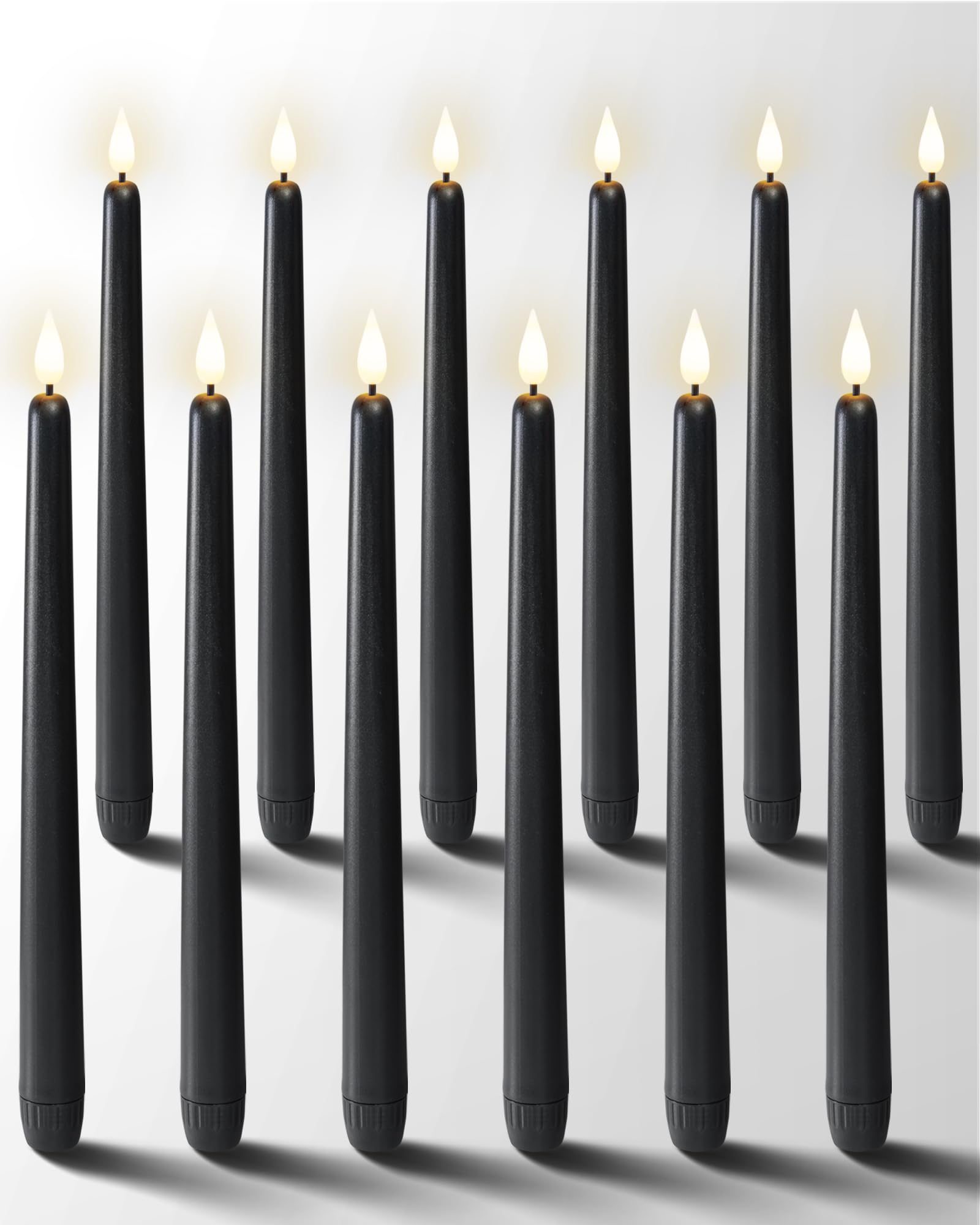 Photo 1 of Homemory 12 Pcs Black Flameless Taper Candles Flickering, NO Remote, 11 Inches Taper Candles Battery Operated, Realistic Electric LED Candlesticks Made of Plastic for Halloween Party Home Decor