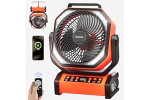 SOCOOL FAN Socool Camping Fan with Light - 20000mAh Rechargeable Battery Fan with Remote, 112Hrs & 8 Speeds, Digital Display, Timer, Auto Oscillation, 270° Pivot & Hook for Outdoor Tent, Hurricane, Power Outage