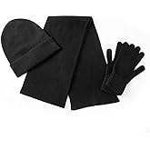 Unisex 3Pcs Cashmere Wool Scarf Hat Gloves Set, Soft Ribbed Cuffed Beanie Glove Scarves Set for Men and Women with Gift Box