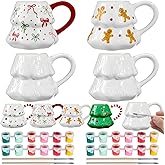 Didaey 4 Set Christmas Tree Mug Paint Your Own Mug Craft Kit with Paints and Brush Ceramic Christmas Coffee Mugs DIY for Adults Xmas Festive Holiday Gift