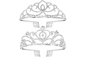VEGCOO Crystal Rhinestone Bridal Tiara 2 pack, Elegant Wedding Crown for Women Flower Girls, Birthday Headpiece Princess Crow