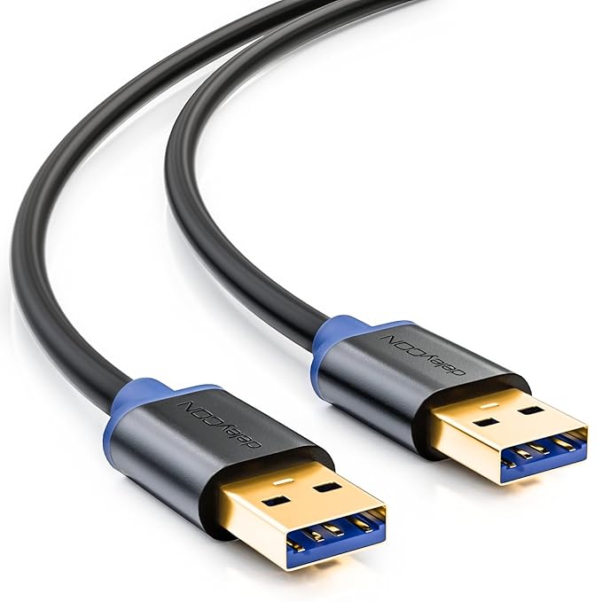 deleyCON 1,5m USB 3.0 Super Speed Kabel - USB A-Stecker zu USB A-Stecker - Übertragungsraten bis zu 5Gbit/s - Schwarz/Blau