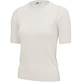 YEMAK Women's Knit Sweater Top – Half Sleeve Crewneck Basic Casual Classic Fit Lightweight Knitted Soft Pullover Tee