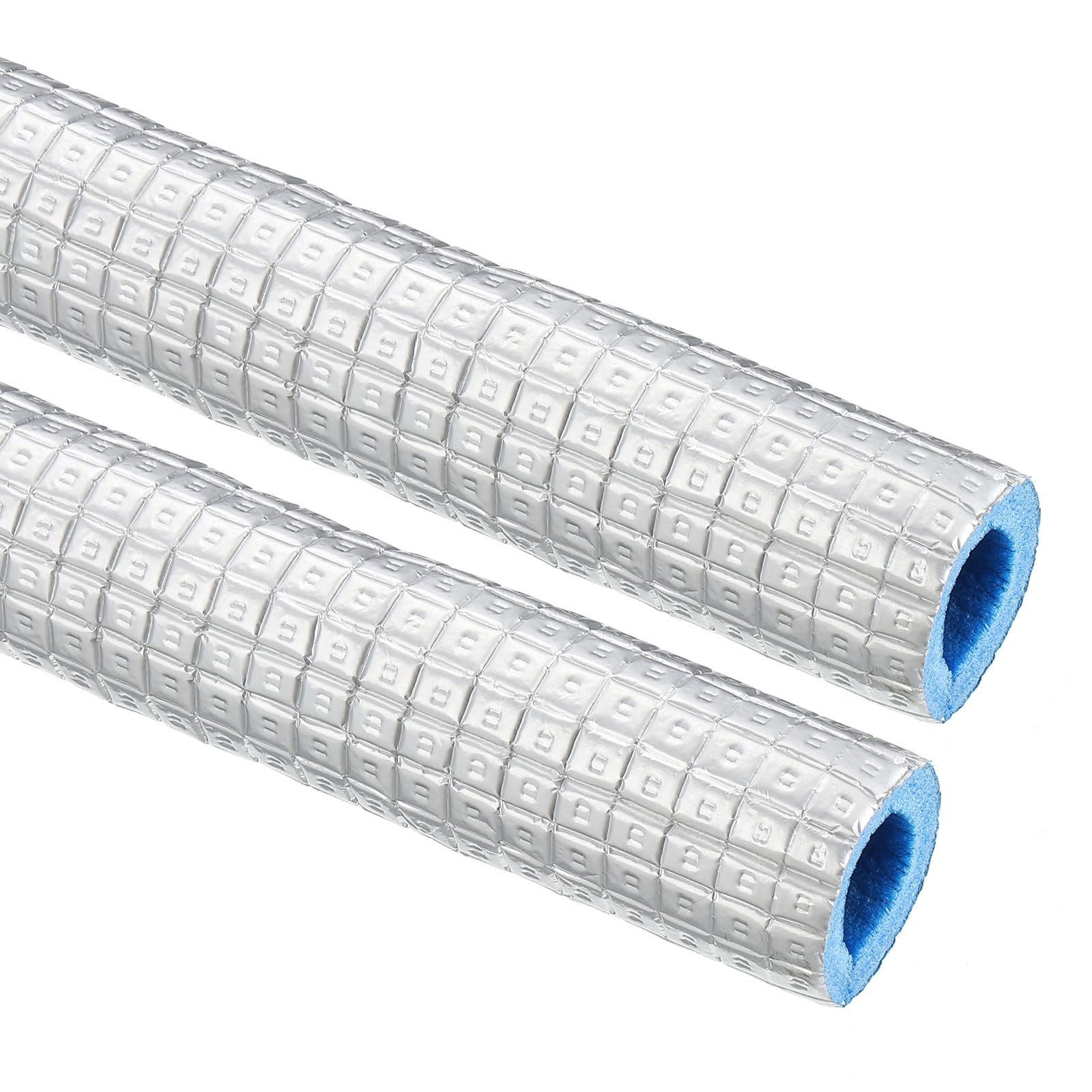 PATIKIL 5.6Ft Pipe Insulation Foam Tubing, 2Pcs 20mm(13/16") ID 38mm(1-1/2") OD Heat Preservation XPE Foam Tube Wrap with Aluminum Foil for AC Unit Air Conditioning Water Pipe, Silver Blue