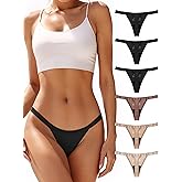 TIICHOO Period Thong Underwear for Women Lace Period Panties Thong Light Absorbency Leakproof Underwear Pack of 6