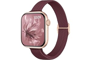 Slim Braided Stretchy Band Compatible with Apple Watch Bands 40mm 41mm 42mm 38mm 44mm 45mm 46mm 49mm Women Men, Thin Elastic 