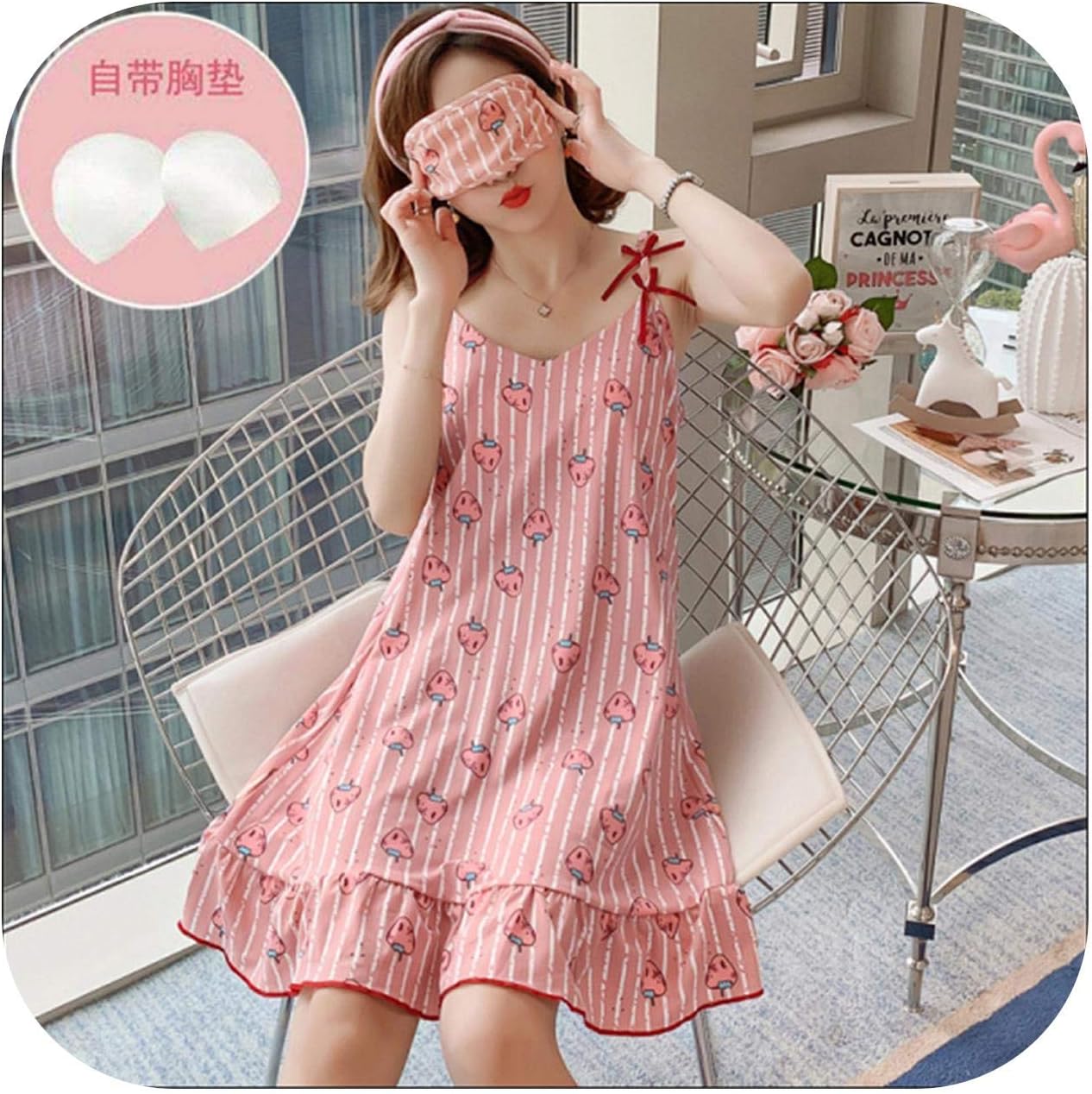 2020 Extra Gift Eyemask Women Sleep Wear Night Dress Lingerie Halter Plus Size Spaghetti Strap Nightdress Cute Nighties for Lady
