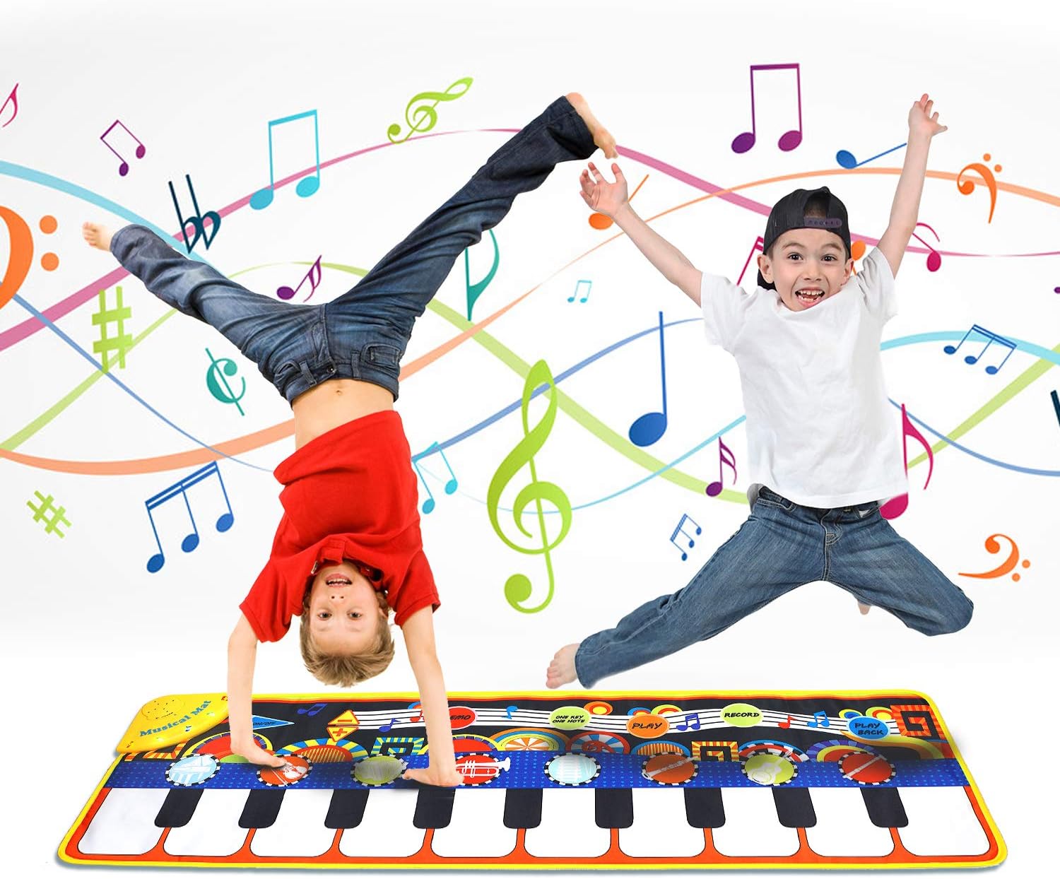 Music Mat Toy for Kids Toddlers Age 3-8 Years Old, 19 Piano Key Playmat Touch Play Game Dance Blanket Carpet Mat with Record, Playback, Demo, Adjustable Vol, Educational Toys for Girls Boys, 43"X14": Toys & Games