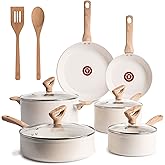 T-Fal Revive Ceramic Nonstick Cookware Set, Oven Safe Up to 350ºF, 12-Piece, Includes Stockpot, Saucepan, Skillet, Frying Pans, Utensils, Ceramic Pots and Pans Set, Beige Granite