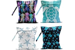 zcyxuuw 4 Pack Wet Bag for Swimsuit, Beach Travel Essentials Wet Dry Bag, for Sunscreen Toiletry Dirty Clothes Yoga Gym Diaper, Friend Summer Beach Vacation Gifts. Starfish, sea turtles, jellyfish