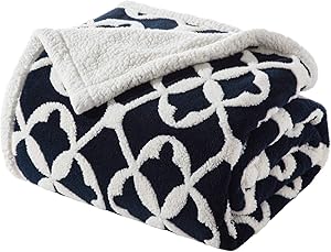 Bedsure Velveteen Sherpa Fleece Throw Blanket for Couch and Sofa - Super Soft Plush Fuzzy Warm Jacquard Blanket - All Season Lightweight Decorative Blanket , 50×60 Inches, Navy