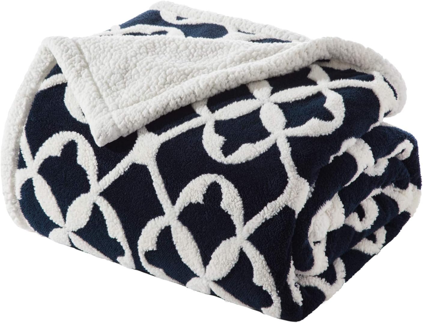 Bedsure Velveteen Sherpa Fleece Blanket for Couch and Sofa - Super Soft Plush Fuzzy Warm Jacquard Blanket - All Season Lightweight Decorative Blanket ,Twin Blanket 60×80 Inches, Navy