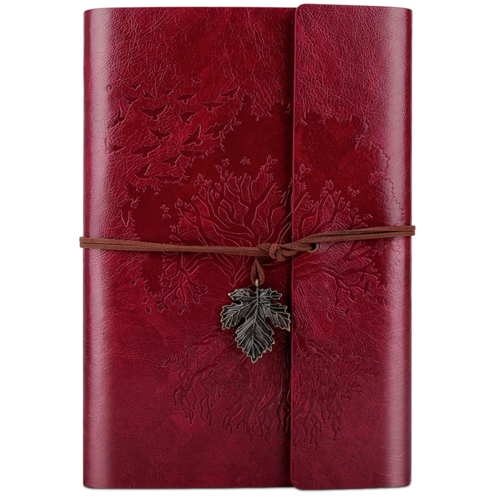 OMEYA PU Leather Journal Notebook, Blank Pages Refillable Vintage Sketchbook Travel Notebook Diary Gift for Girls Boys Women Men 23.3 × 16 cm-Red