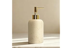 SEICASAYA 400ml Travertine-Look Resin Soap Dispenser, Shatter-Resistant Soap Dispenser with ABS Pump for Kitchen & Bathroom C