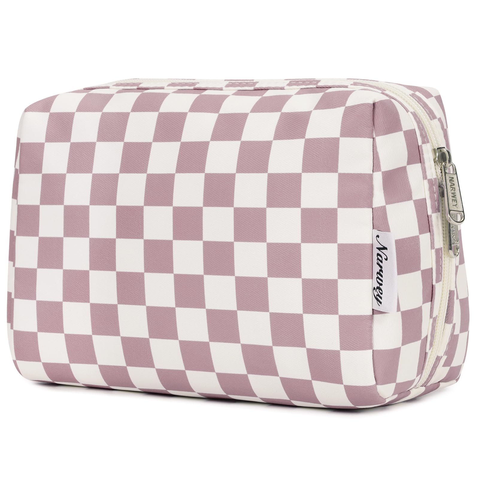 Large Makeup Bag Zipper Pouch Travel Cosmetic Organizer for Women (Pink Checkerboard, Large)