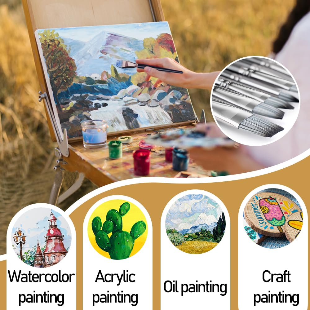 Transon Artist Paint Brush Set of 12 for Watercolor Acrylic Gouache Oil and Tempera Painting