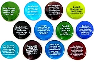 Lifeforce Glass Scripture Glass Stones, 12 of Your Favorite Inspiring Bible Verses on Translucent and Opaque Rocks, Set II.
