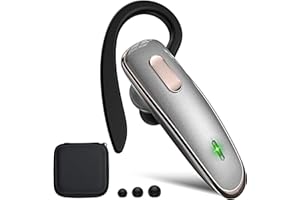 Jinreoo Bluetooth Earpiece, V5.1 Ultralight Wireless Handsfree Headset for Cell Phone with Noise Cancellation Microphone for iOS Android Samsung Laptop Trucker Driver - Grey