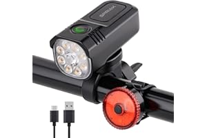 USB-C Rechargeable Bike Light Front & Rear Set, Multi-Mode LED, IP65 Waterproof, Aluminum Alloy, Memory Function, Commuting &