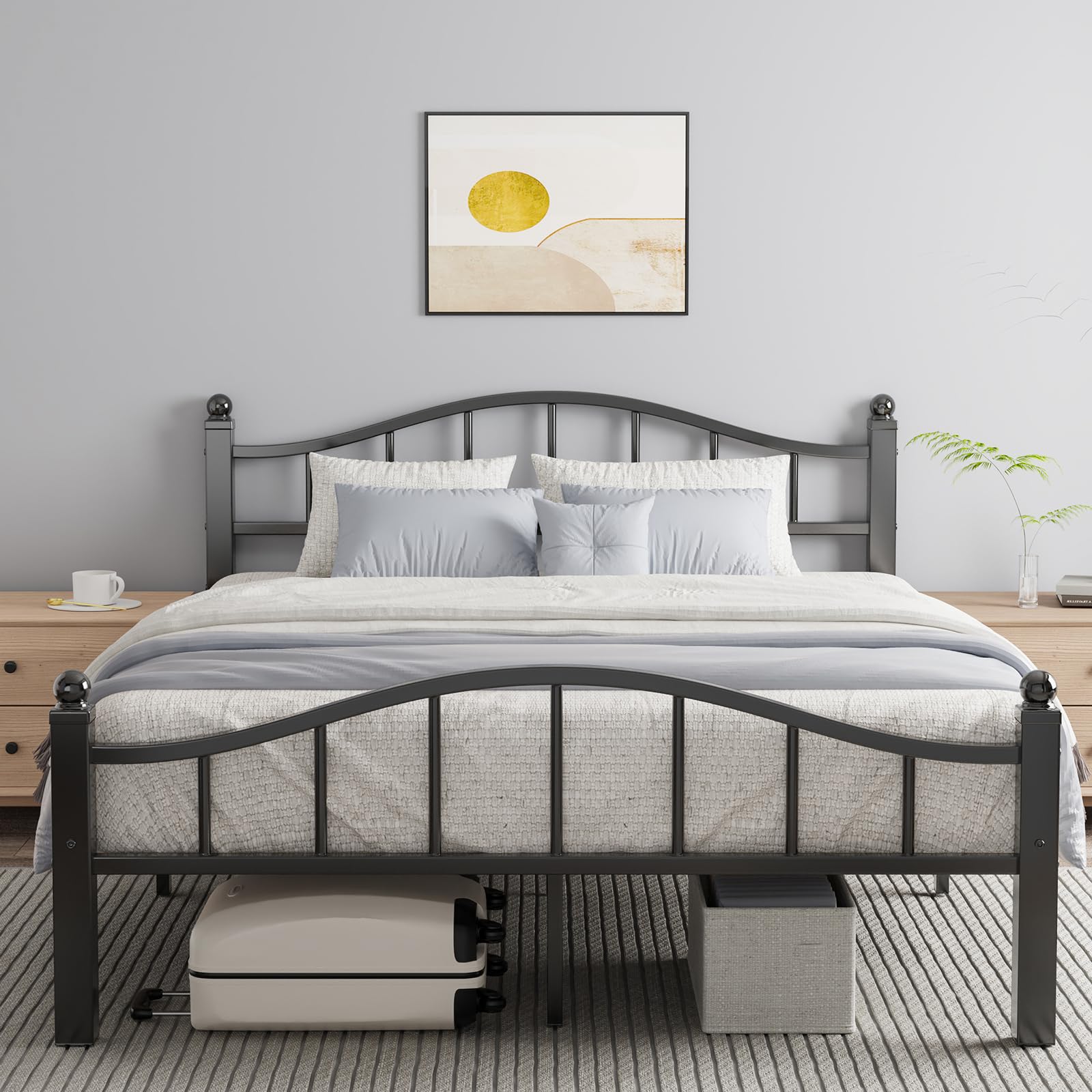 Photo 1 of **UNTESTED**Blbeed Metal Queen Bed Frames, Noise-Free Design & Underbed Storage Heavy Duty Queen Size Bed Frames with Headboard No Box Spring Needed/Tool-Free Assembly