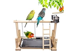 RoseFlower Parrots Bird Wooden Playstand, Birdcage Playground Play Gym Parakeet Playpen Ladder with Feeder Cup and Tray, Bird Toys Swing Exercise Toy #5