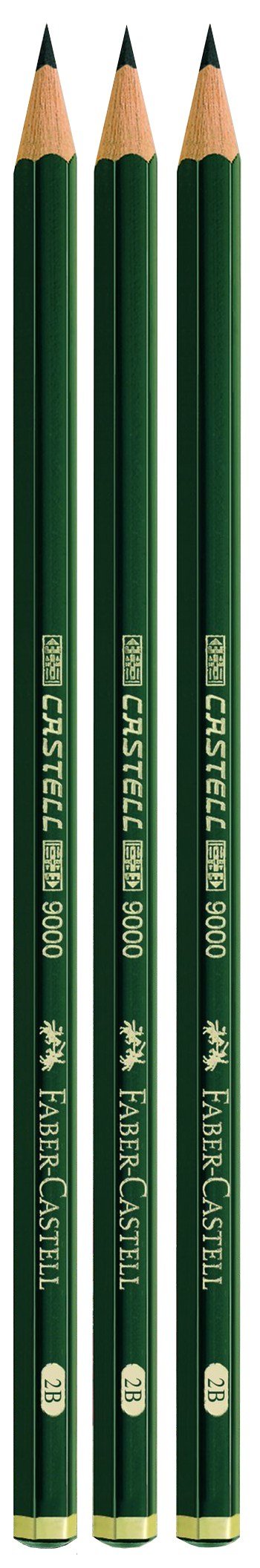 Faber-Castell 111098 Castell 9000 3 Pencils Grade 2B Shaft Colour Green