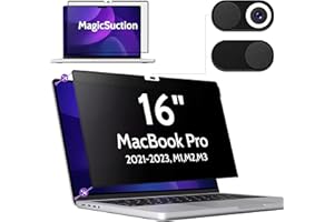 Peslv Privacy Screen for MacBook Pro 16 Inch (2021-2023, M1, M2, M3) - A2991 A2485 A2780, MagicSuction™ Removable Anti Spy Black Protector, Glare Blue Light Filter for Mac Laptop Computer