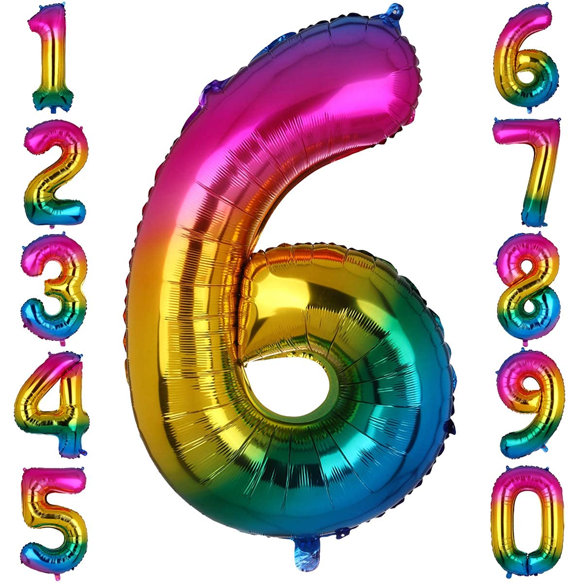 40 Inch Big Number 6 Foil Balloons Rainbow Giant Mylar Helium Balloon Girls Birthdays Party Decorations Supplies