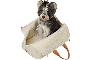 Pethaven Small Dog Purse Bags,Dual Use,Car Safety Seat,Cats,Bed Light Woman Fashion Style Cozy Pet Kennels Bag Beige Lightweight Totes Beds for Pets Puppy Bed Outdoor(Cream Color)